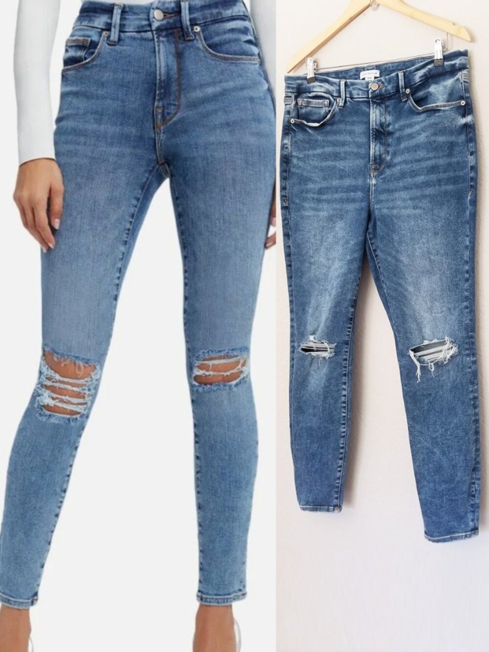 Good American Good Legs Skinny Distress High Waist Jeans 14-18 Stretch GLAF739T